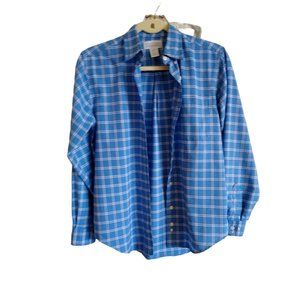 Lands End Top Womens 12 Blue White Plaid Button Up Blouse